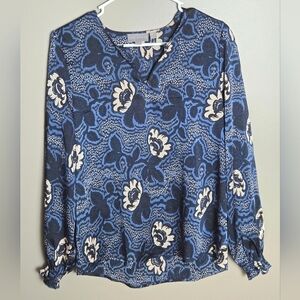 Women's Ted Baker Bernot Floral Navy Luxury Basic Blouse, Size Medium